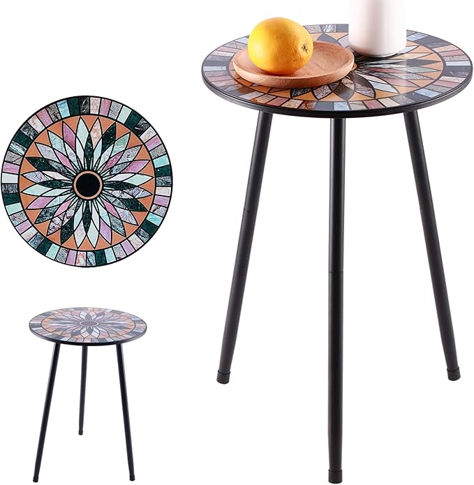 Party Zealot Metal Mosaic Round Side Tables Set of Two 13.4" Small Outdoor - Image 9