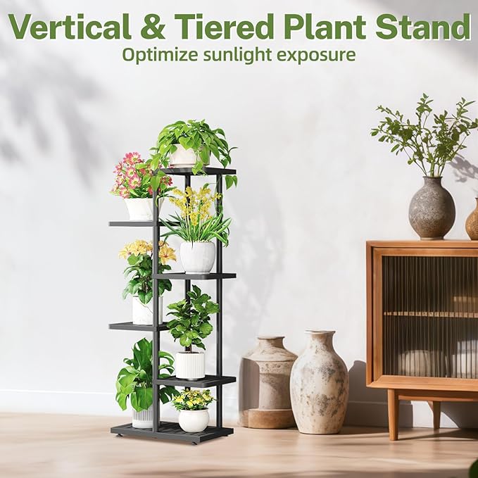iDavosic.ly Plant Stand Indoor Outdoor, 5-Tier Tall Metal Flower Shelf - Image 5