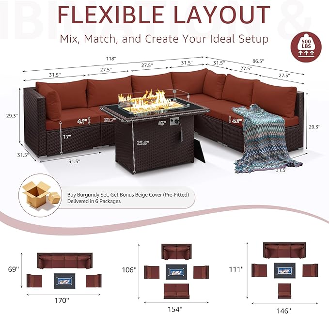 NICESOUL 7 Piece Modular Outdoor Furniture Set - Image 4