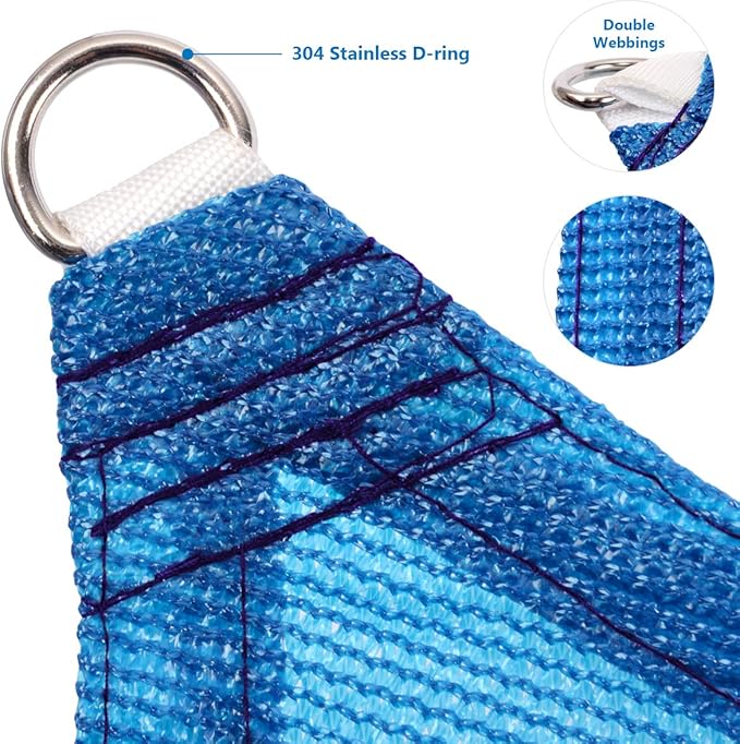 Eden's Decor Straight Flat-Edged Sun Shade Sail Rectangular 9' x 19' Blue - Image 2