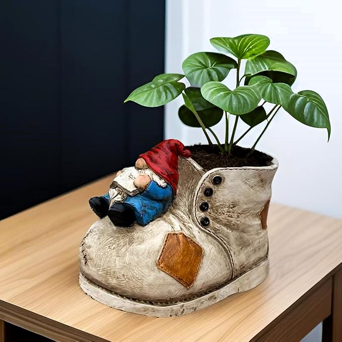 Cute Planter Pot Suitable for Indoor and Outdoor, Small gnome Resin Succulent by wsmart
