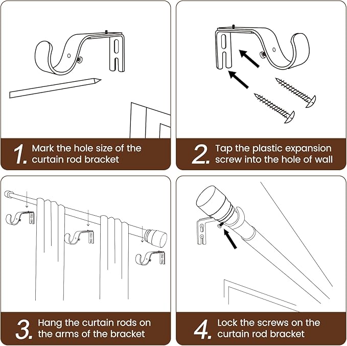 Matte Black Curtain Rod Itself is 30-144 inch 2 Pack, Fit 30 to 142, 66 to 120 - Image 5