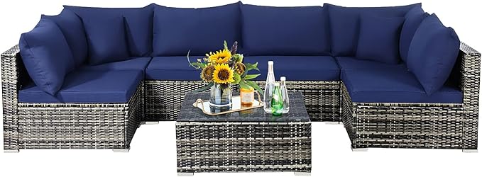 Tangkula 7 Pieces Wicker Patio Furniture Set, All-Weather Outdoor Rattan - Image 9