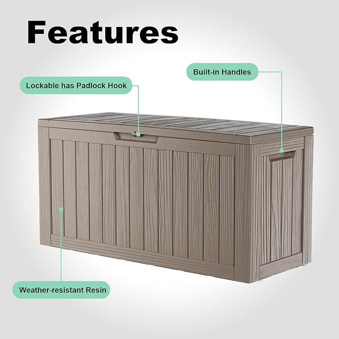 EasyUp 80 Gallon Resin Deck Box Storage Outdoor Waterproof Boxes Lockable UV - Image 4