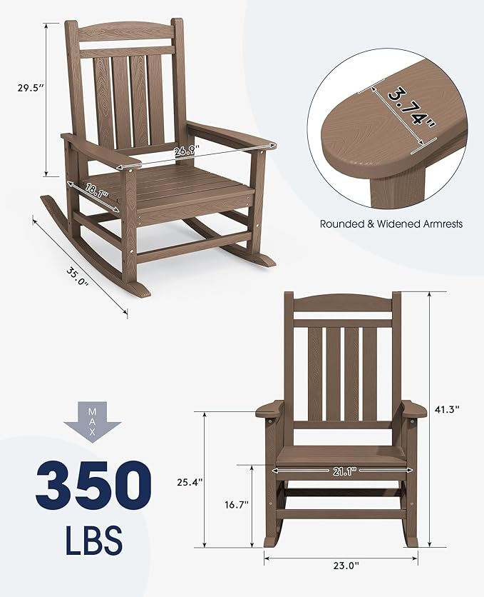 KINGYES HDPE Outdoor Rocking Chair Set of 4, Widened Seat Patio Rocking Chair - Image 3