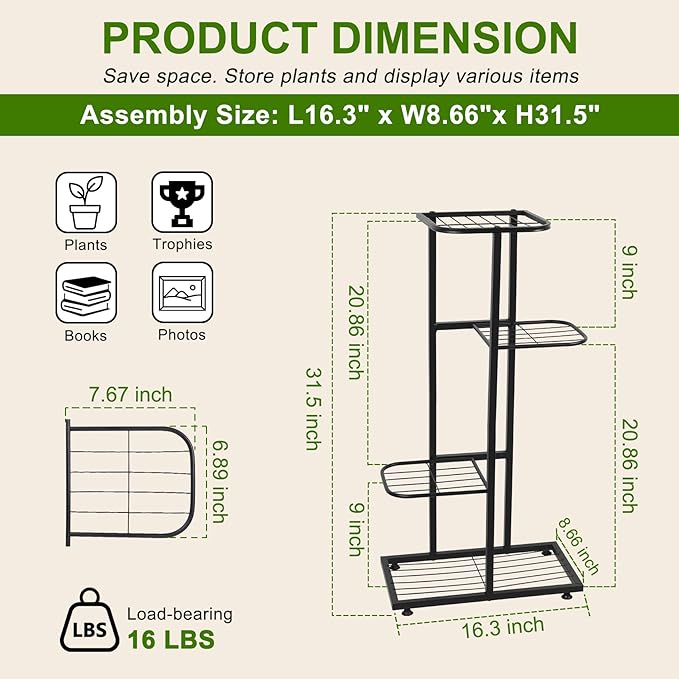Plant Stand Indoor Outdoor, Corner Metal Plant Stands, Heavy Duty Tall Planter - Image 3