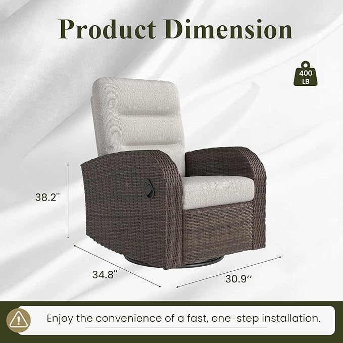 LayinSun Oversized Wicker Outdoor Swivel Glider Recliner - Image 2