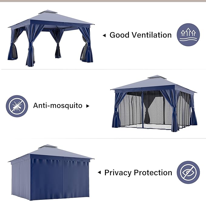 LAUSAINT HOME Semi-Permanent Outdoor Patio Gazebo 12'x12', Heavy Duty Party - Image 7