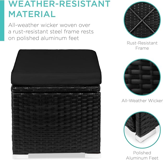 Best Choice Products Set of 2 Wicker Ottomans, Additional Seating, Side Table - Image 4