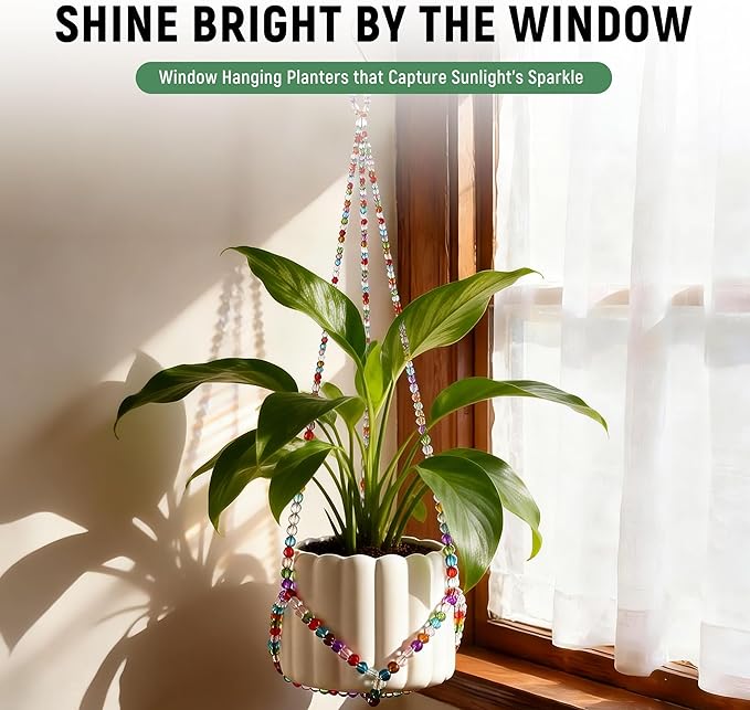 1Pack Glass Beaded Plant Hanger Indoor, Rainbows Hanging Planters - Image 4
