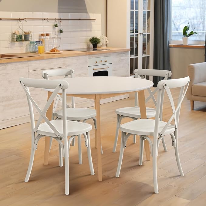 VINGLI Plastic Outdoor Dining Chairs Set of 4, Stackable Patio Cream White - Image 4