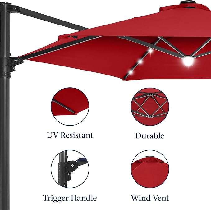 Best Choice Products 10ft Solar LED Offset Cantilever Hanging Market Patio - Image 8