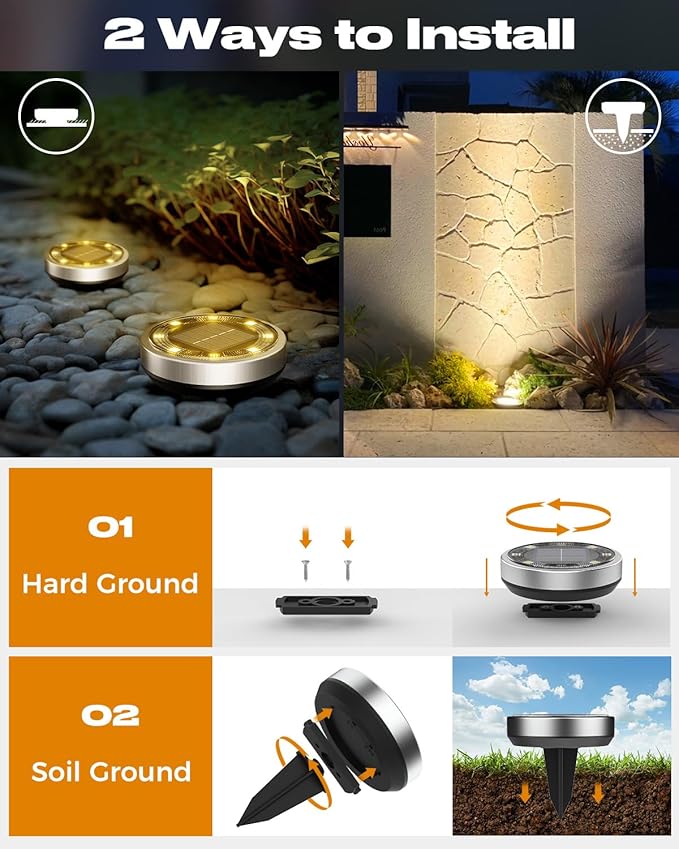 btfarm 12 Pack Solar Lights Outdoor, 8 LED Solar Ground Lights IP65 Waterproof - Image 4