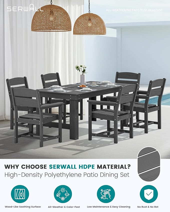 SERWALL Outdoor Dining Table Set, 67‘’ HDPE Patio Dining Set - Image 5