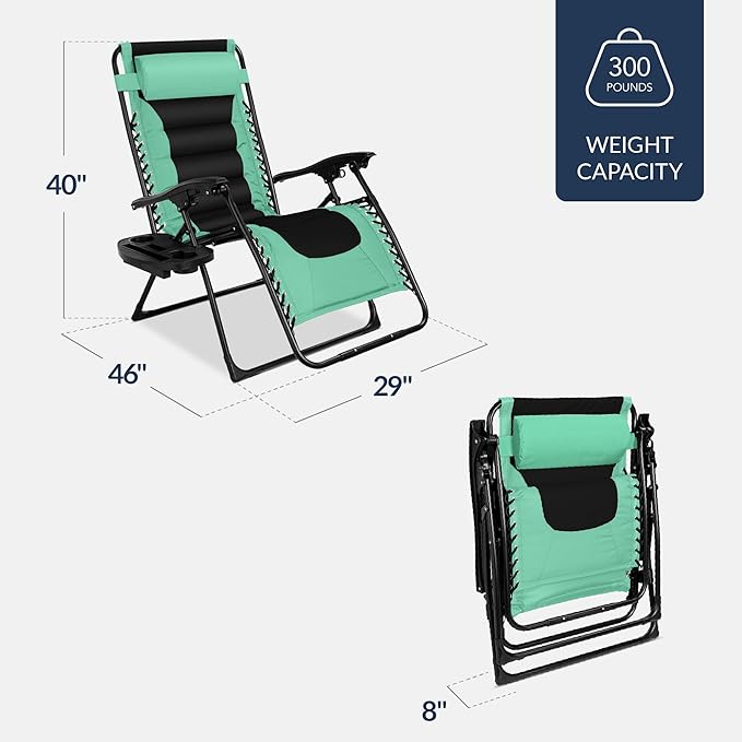 Best Choice Products Oversized Padded Zero Gravity Chair, Folding Outdoor Patio - Image 3