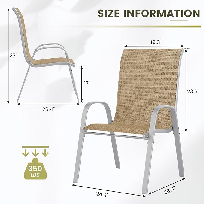 UDPATIO Patio Chairs Set of 2, Stackable Silver Outdoor Dining Chairs - Image 3