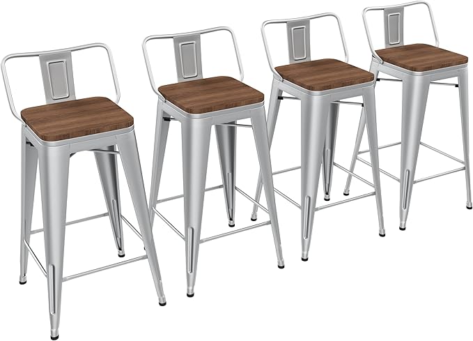 Yongchuang 26" Metal Barstools Set of 4 Low Back Bar Stool Counter Height Bar by YongchuangInternational