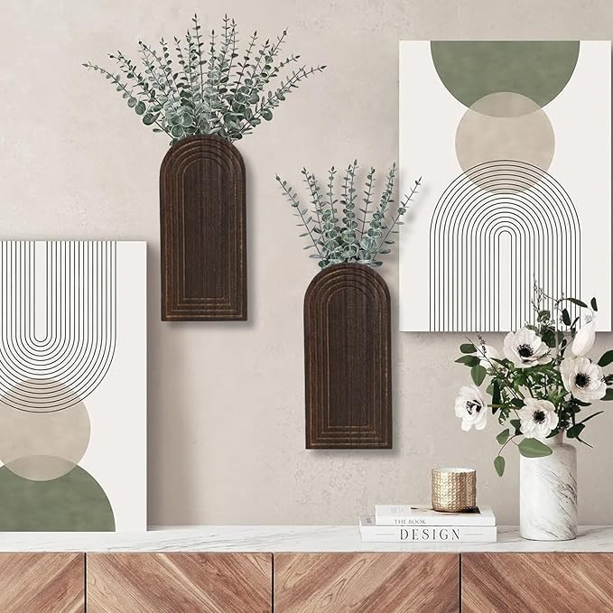 2 Pack Wooden Wall Vase Set - Image 4