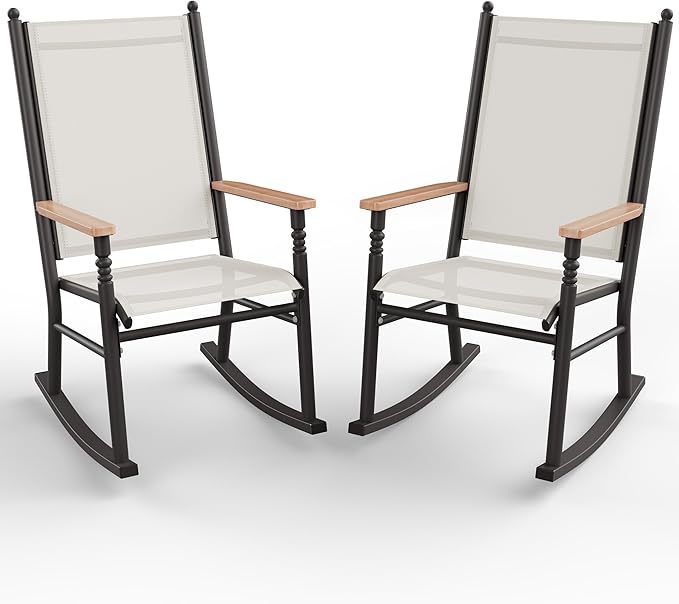 Shintenchi 2 Pcs Outdoor Rocking Chairs Set, Upgraded High Back Patio Rocking by Shintenchi