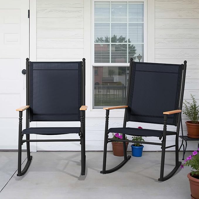 Shintenchi 2 Pcs Outdoor Rocking Chairs Set, Upgraded High Back Patio Rocking - Image 6