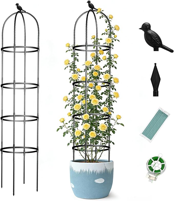 Obelisk Trellis for Garden Plants Climbing: 6ft Rustproof Metal Pipe by ONEANU