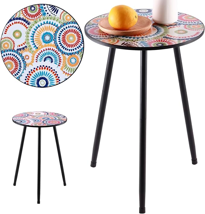 Party Zealot Metal Mosaic Round Side Table Set of Two 13.4" Small Outdoor Patio - Image 9