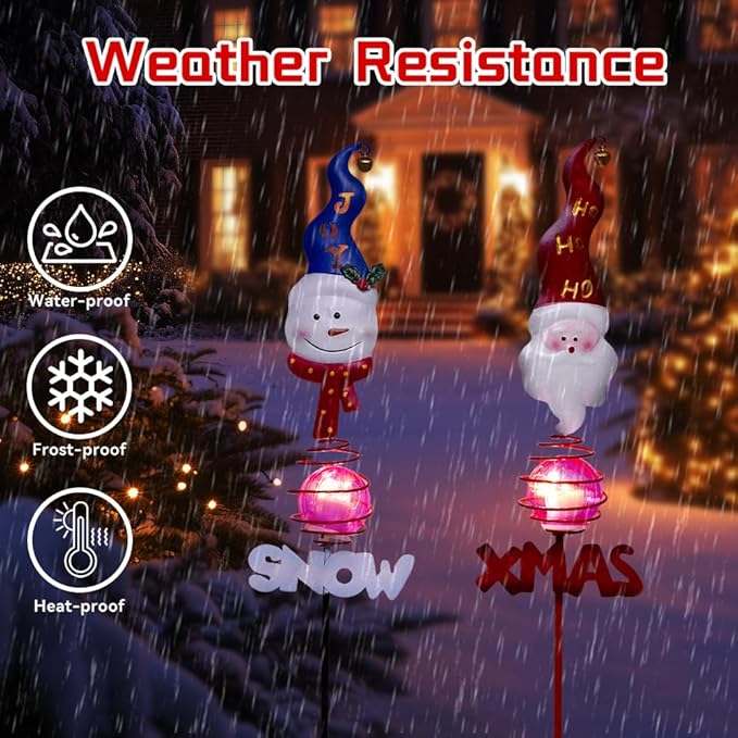 Christmas Solar Garden Stake Lights, 2 Pack Snowman＆Santa Claus Xmas Pathways - Image 5