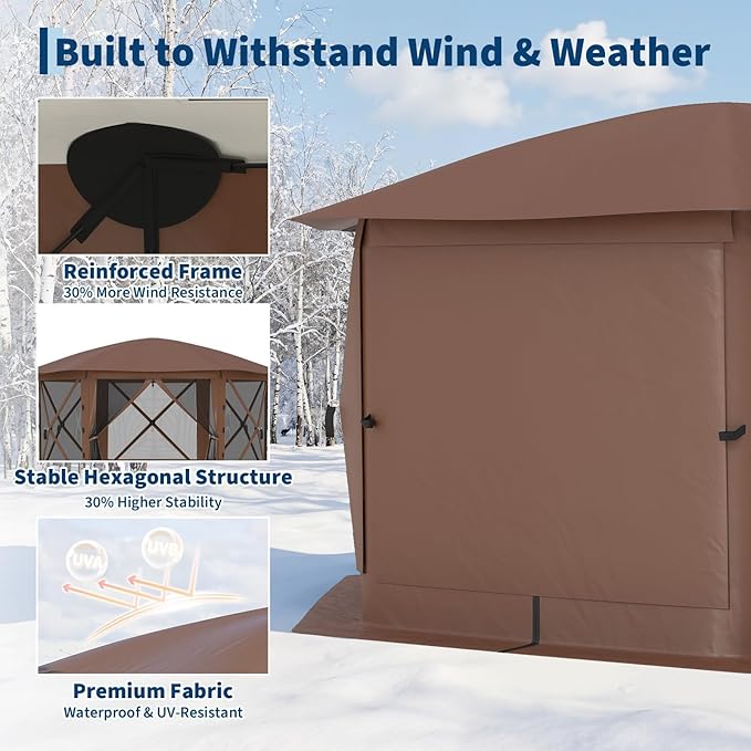 13x13FT 6-Sided Pop Up Gazebo Tent，One-Push Setup Canopy Tent - Image 2