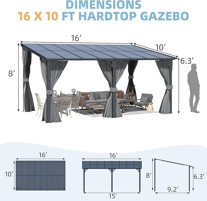 AECOJOY 16' x 10' Gazebo Outdoor Pergola - Image 7