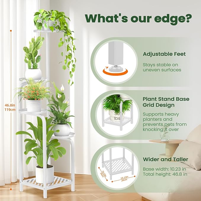 TOSKING 5 Tier Tall Plant Stand Indoor Outdoor, Heavy Duty Corner Shelf - Image 4