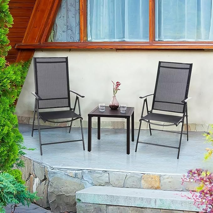 PHI VILLA Indoor Outdoor Small Metal Square Side/End Table, Patio Coffee Bistro - Image 2