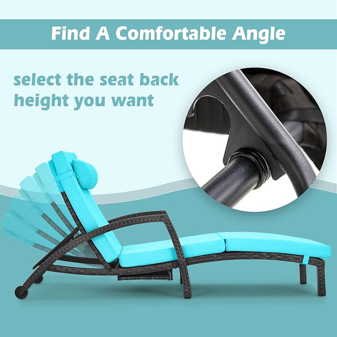 Chaise Lounge Chairs Outdoor Comfy Outside Wicker Patio Pool Lounge Chair w/ 5 - Image 4