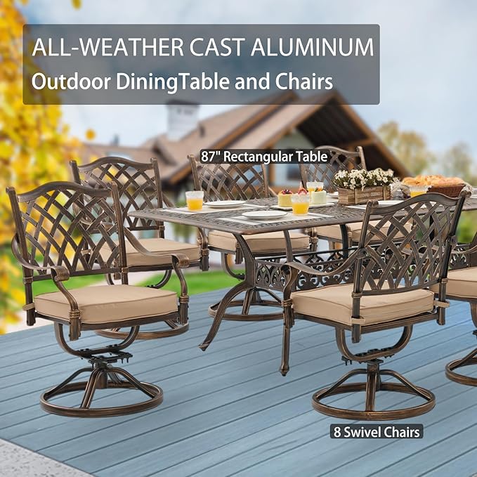9-Piece Cast Aluminum Patio Furniture, Outdoor Dining Sets - Image 4