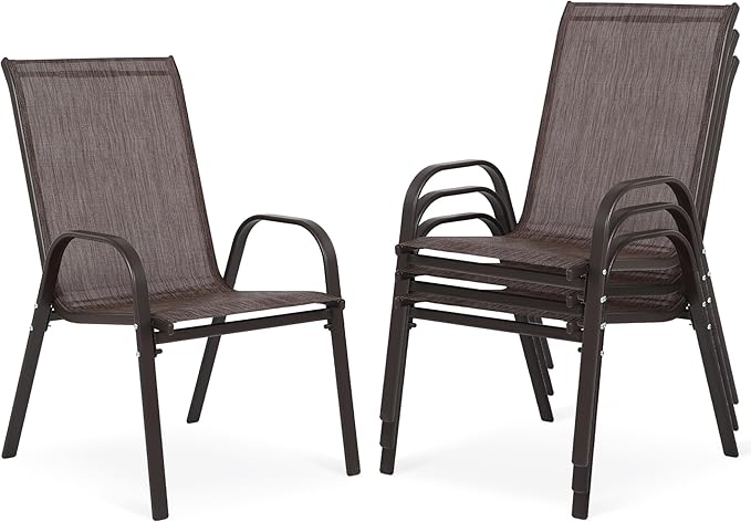 Outdoor Stackable Chairs Set of 4, Stacking Patio Chairs by Villeston