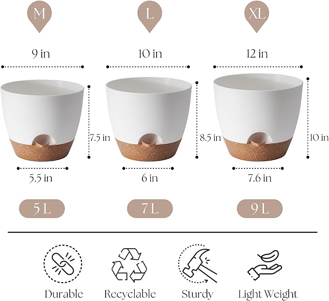 Plant Pots 12/10/9 inch Set of 3, Self Watering Flower Pots Indoor Outdoor - Image 2