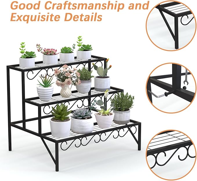 3 Tier Metal Plant Stand Outdoor Indoor, Heavy Duty Flower Pot Holder Display - Image 3