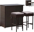 Tangkula Patio Bar Set, 3 Piece Outdoor Rattan Wicker Bar Set by TANGKULA