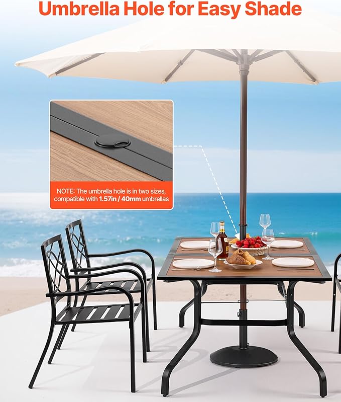 VEVOR Outdoor Patio Dining Table, 59 inch Long Rectangular Wood-Like Steel Slat - Image 7