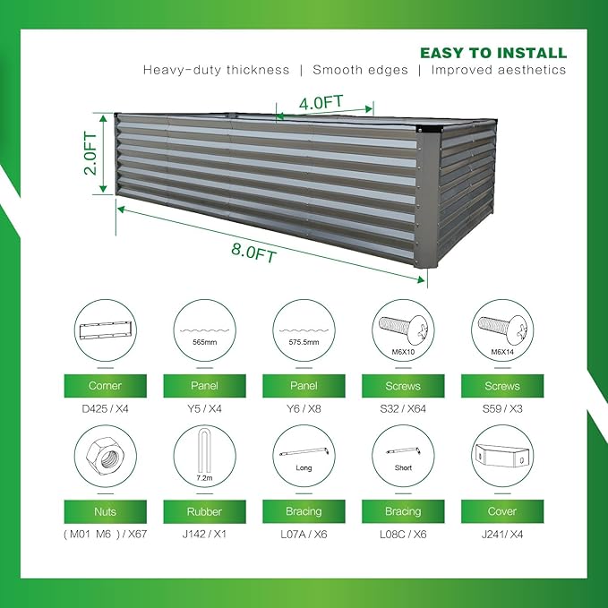 GARDMAX 8x4x2FT Galvanized Raised Garden Bed Kit, Metal Planter Boxes Outdoor - Image 4