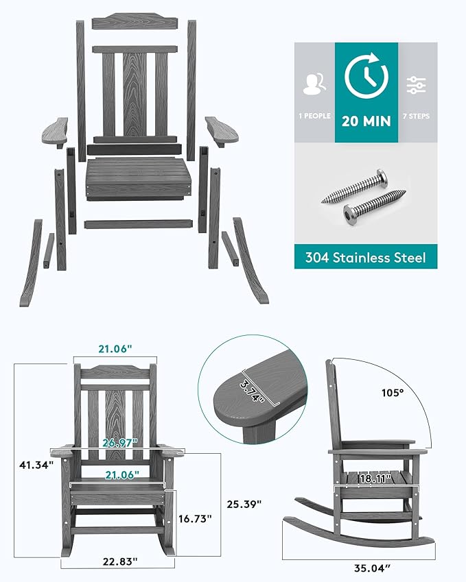 SERWALL Oversized Rocking Chair Outdoor, HDPE Outdoor Rocking Chair - Image 4