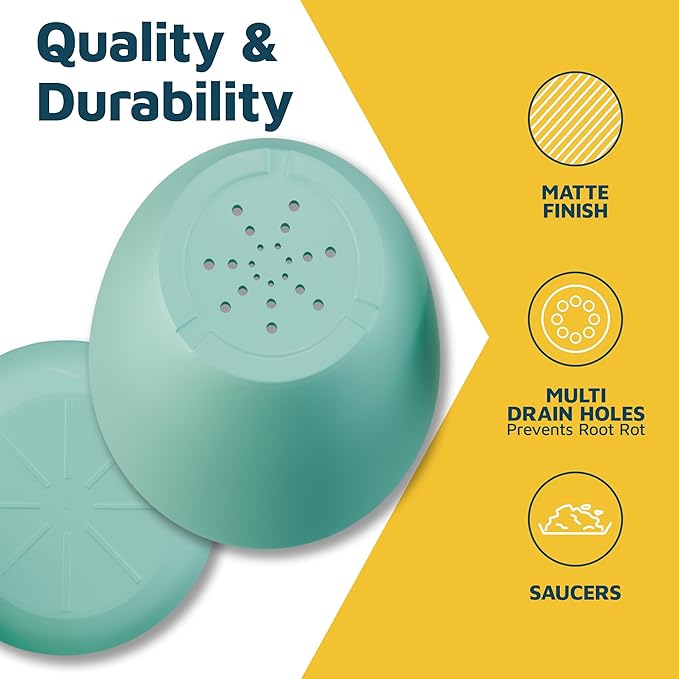 Aqua Plant Pots with Drainage Holes & Saucers 3 Pack, Indoor & Outdoor - Image 7