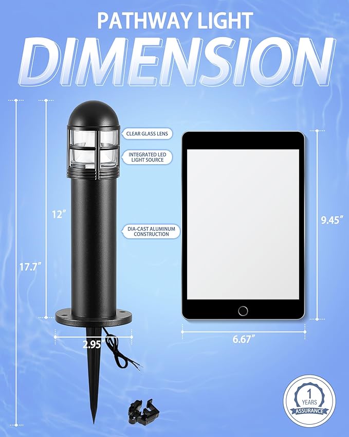 2 Pack 12V LED Bollard Pathway Lights, High Brightness 200LM, IP67 Waterproof - Image 3
