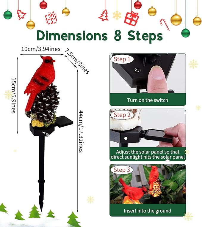 Cardinal Decor Solar Garden Decor Waterproof Red Bird Figurine Solar Stake - Image 6