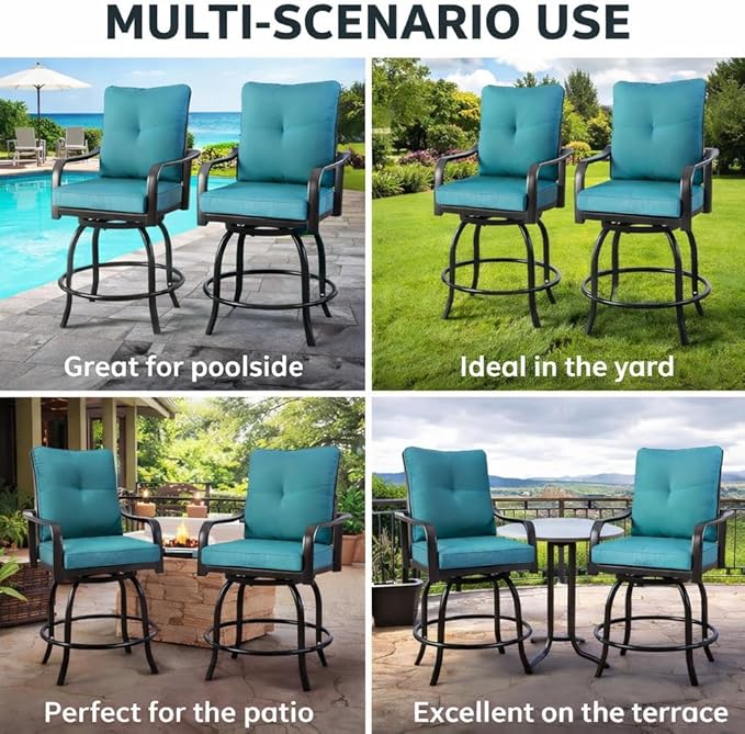 Kozyard Isabella Outdoor Swivel Bar Chairs, Counter Height Patio Bar Stools Set - Image 7