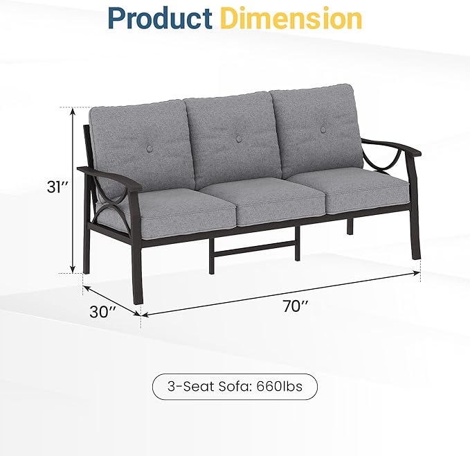 RoyalCraft Patio 3 Seats Sofa, All-Weather Outdoor Couch, Patio Furniture Sofa - Image 2