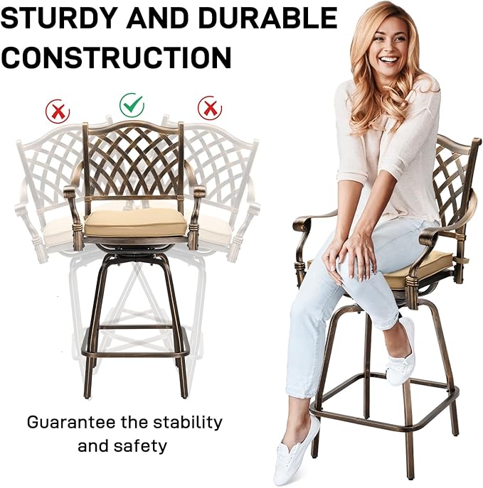 VINGLI Outdoor Swivel Bar Stools Set of 2, Cast Aluminum All-Weather Patio Bar - Image 6