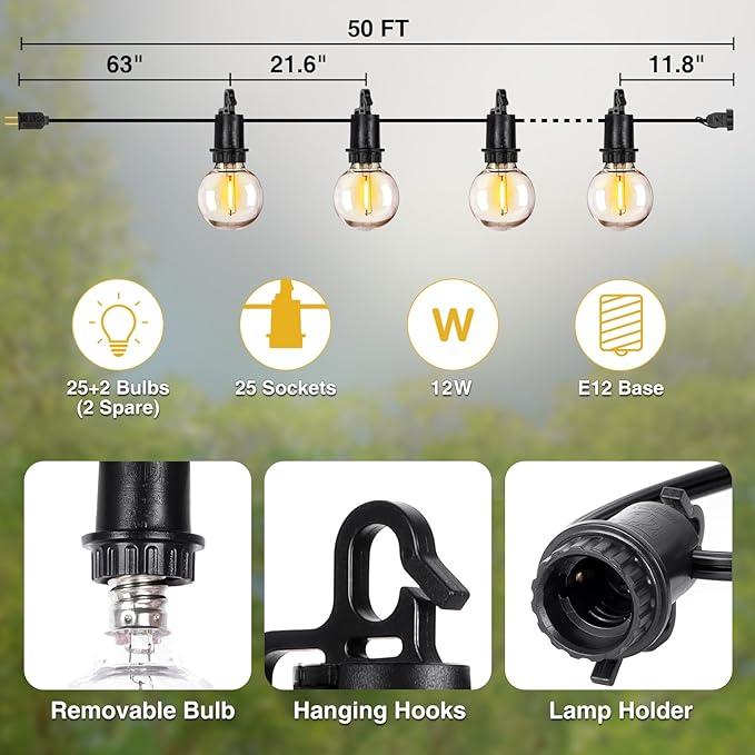 ZJOJO 50FT Outdoor String Lights, G40 Globe Outdoor Lights - Image 3