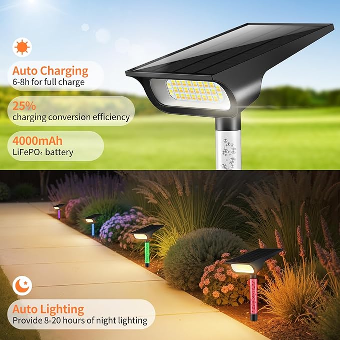 intelamp Solar Spot Light Outdoor Waterproof, 4000mAh RGB + 3 Color LED - Image 3