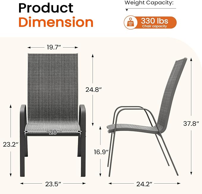 JEAREY Patio Dining Chairs Set of 4, Outdoor Stackable Dining Furniture Set - Image 3