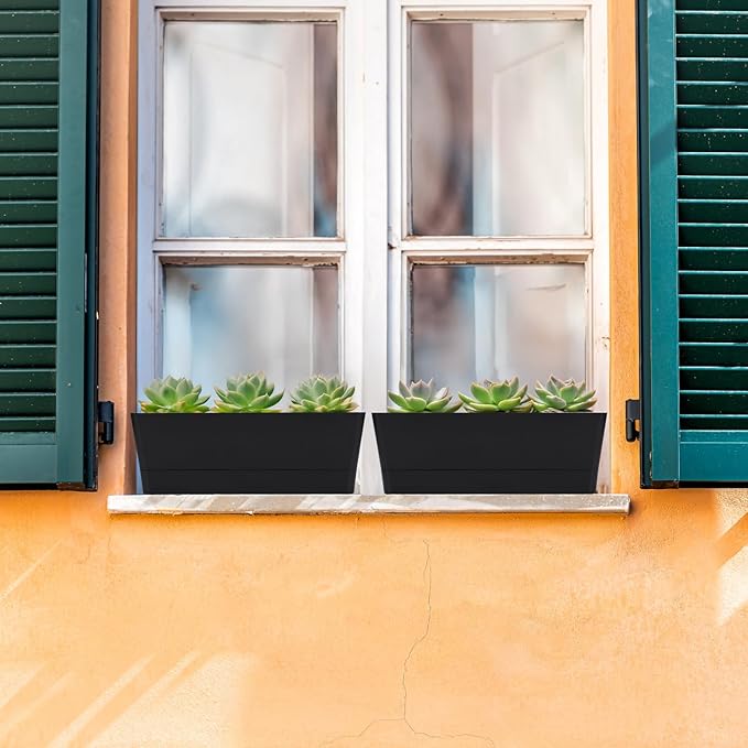 GREANER Black Rectangle Window Boxes, 3 Pack 12x3.8 Inch Herb Planters - Image 4